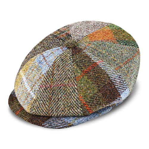 fiebig Rona Bakerboy Tweed Patchwork | Newsboy aus 100% schottischer Schurwolle | 8-Panel Cap mit Schirm Made in Italy (57-M) von fiebig