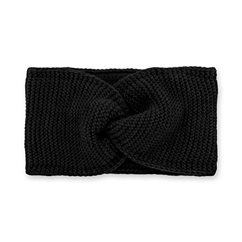 fiebig Stirnband in Strick & vorne verknotet | Strick Kopfband aus Wollmix | Angenehmes Material mit Fleeceinnenfutter | Made in Europe (Schwarz) von fiebig