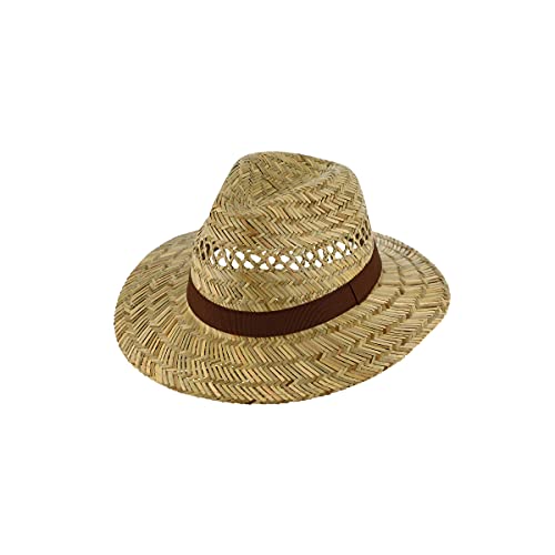 fiebig Traveller Strohhut mit Ripsband | Sommerhut mit eingeflochtenen Luftlöchern | Natur Sonnenhut mit breiter Krempe (55-S, Natur) von fiebig