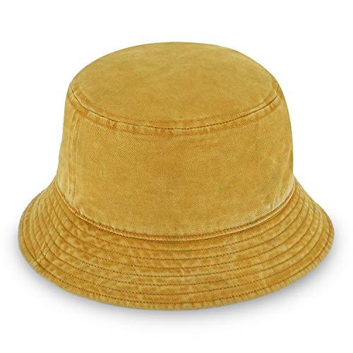 fiebig Washed Cotton Bucket Hat | Unisex Outdoorhut mit zweifarbiger Waschung | Fischerhut aus Baumwolle in vielen Farben & Größen (58-L, Maisgelb) von fiebig