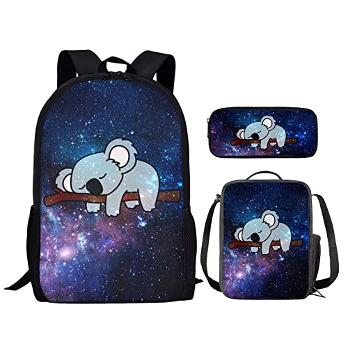 3-in-1-Fußball-Rucksack-Set, Galaxie-Schultasche, Elementar-Büchertasche mit Lunchtasche, Federmäppchen für Kinder, Mädchen, Jungen, Vorschule, Kindergarten, Grundschule, Radfahren, Outdoor, Galaxy von fifbird