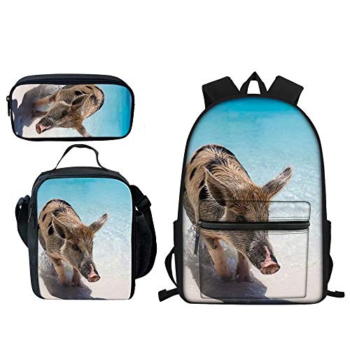 3-teiliges Rucksack-Set für Kinder, Schultaschen, Lunch-Taschen, Federmäppchen, Schweine-Druck für Kinder, Jungen, Mädchen, Wildschwein, Einheitsgröße, Tagesrucksäcke von fifbird