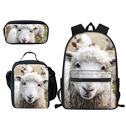 3-teiliges Rucksack-Set für Kinder, Schultaschen, Lunch-Taschen, Federmäppchen, Schweine-Druck für Kinder, Jungen, Mädchen, schaf, Einheitsgröße, Tagesrucksäcke von fifbird