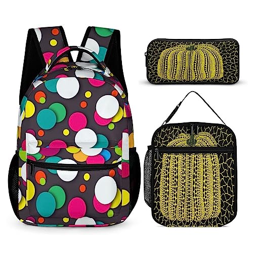 3-teiliges Rucksack-Set für Kinder, gepunktet, Schultasche mit Thermo-Lunchboxen, Stifthalter, Tt-3, Einheitsgröße, Tagesrucksäcke von fifbird