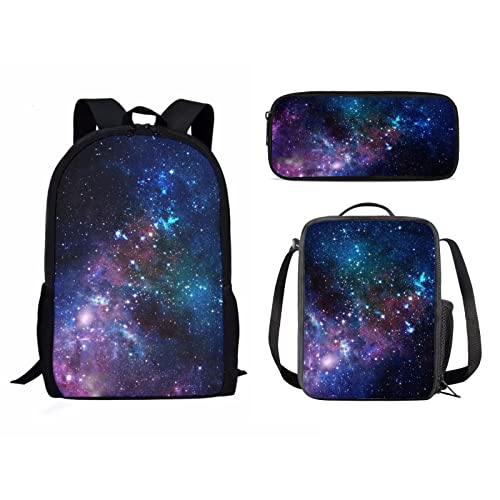 3-teiliges Schulrucksack-Set, Reisetasche mit isolierter Lunchbox und Federmäppchen für Mädchen, Jungen, Damen, Herren, Galaxy Stars, Einheitsgröße, Tagesrucksäcke von fifbird