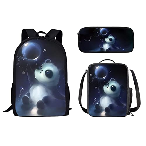 3-teiliges Schulrucksack-Set, Reisetasche mit isolierter Lunchbox und Federmäppchen für Mädchen, Jungen, Damen, Herren, Schöne Panda., Einheitsgröße, Tagesrucksäcke von fifbird