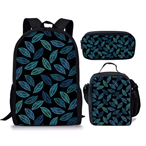 3-teiliges Schulrucksack-Set für Mädchen, Schulranzen, Schulrucksäcke, Schulrucksäcke, Schüler-Schultertasche mit Federmäppchen, Lunchtasche, Blatt 9 (3 Stück/Set, Einheitsgröße, Tagesrucksäcke von fifbird