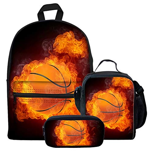 3-teiliges Set mit Basketball-Muster, Schultasche für Kinder, Lunchtasche, Federmäppchen für Kinder, Muster 1 (3 Stück), Einheitsgröße, Tagesrucksäcke von fifbird