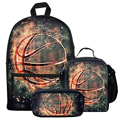 3-teiliges Set mit Basketball-Muster, Schultasche für Kinder, Lunchtasche, Federmäppchen für Kinder, Muster: 16 (3 Stück), Einheitsgröße, Tagesrucksäcke von fifbird