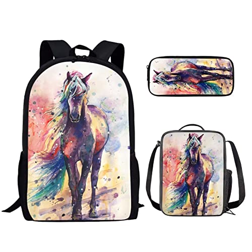 3-teiliges Tier-Schulrucksack-Set mit Lunch-Ttoe-Tasche, Federmäppchen für Kinder, Tiger-Schultaschen-Set für Studenten, großer Rucksack, Picknick-Tasche für Reisen, Wandern, Camping, Aquarell Hors, von fifbird