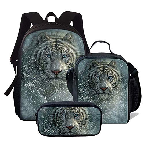 3D-Weltraum-bedruckter Schulrucksack für Mädchen, niedliches Laptop-Rucksack-Set, 3-teilig, für Damen, lässige Umhängetasche, Lunchtasche, Federmäppchen, 3D-Tiger, Einheitsgröße, Tagesrucksäcke von fifbird