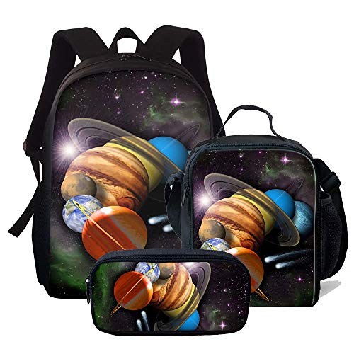 3D-Weltraum-bedruckter Schulrucksack für Mädchen, niedliches Laptop-Rucksack-Set, 3-teilig, für Damen, lässige Umhängetasche, Lunchtasche, Federmäppchen, Galaxy Space-3, Einheitsgröße, Tagesrucksäcke von fifbird