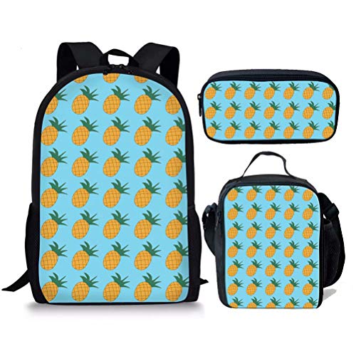 Ananas-Schultasche, Lunchbox, Federmäppchen-Set, 3-teilig, niedlich, personalisierbar, 43,2 cm, Rucksack für Damen und Mädchen, Ananas-Blau, Einheitsgröße, Tagesrucksäcke von fifbird