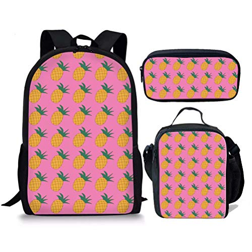 Ananas-Schultasche, Lunchbox, Federmäppchen-Set, 3-teilig, niedlich, personalisierbar, 43,2 cm, Rucksack für Damen und Mädchen, Ananas-Pink, Einheitsgröße, Tagesrucksäcke von fifbird