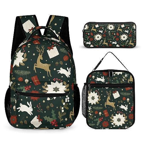 Animal Wolf Rucksack-Set für Kinder, 3-teilig, Teenager, Jungen, Schultasche mit Thermo-Lunchboxen, Stifthalter, Tt-21, Einheitsgröße, Tagesrucksäcke von fifbird