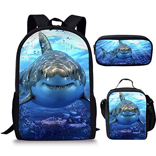 Baseball-Schultaschen für Kinder, mit Lunchtasche, Set für Kinder, 3-teilig, Kinderrucksack-Set, Büchertasche, Lunchbox, Federmäppchen, shark ocean, Einheitsgröße, Tagesrucksäcke von fifbird