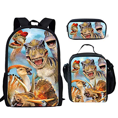 Basketball Druck Schultaschen Set für Kinder Kinder Casual Rucksack Mittagessen Tasche Federmäppchen 3 Stück, Multisaurier, Einheitsgröße, Tagesrucksäcke von fifbird