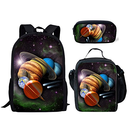 Basketball Druck Schultaschen Set für Kinder Kinder Casual Rucksack Mittagessen Tasche Federmäppchen 3 Stück, Weltraum-Planeten, Einheitsgröße, Tagesrucksäcke von fifbird