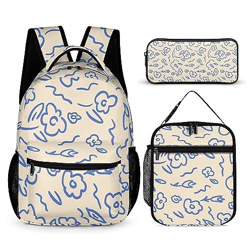 Blumenrucksack-Set für Kinder, 3-teilig, Teenager, Jungen, Schultasche mit Thermo-Lunchboxen, Stifthalter, Tt-12, Einheitsgröße, Tagesrucksäcke von fifbird