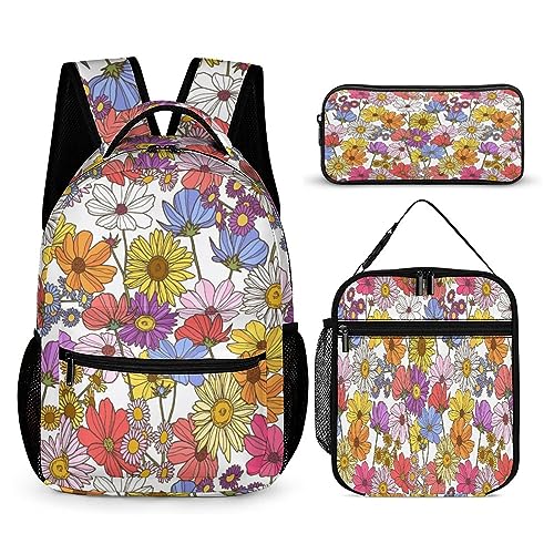 Blumenrucksack-Set für Kinder, 3-teilig, Teenager, Jungen, Schultasche mit Thermo-Lunchboxen, Stifthalter, Tt-22, Einheitsgröße, Tagesrucksäcke von fifbird