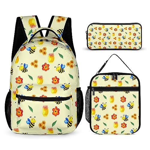 Blumenrucksack-Set für Kinder, 3-teilig, Teenager, Jungen, Schultasche mit Thermo-Lunchboxen, Stifthalter, Tt-3, Einheitsgröße, Tagesrucksäcke von fifbird