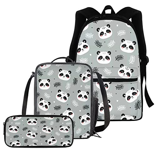 Böhmisches Wolfs-Schultaschen-Set für Kinder, große Büchertaschen, 3-in-1, Tierwolf-Rucksack mit Federmäppchen, Reißverschluss, Schreibwaren-Tasche, Reise-Picknick-Lunchbox für Jungen und Mädchen, von fifbird