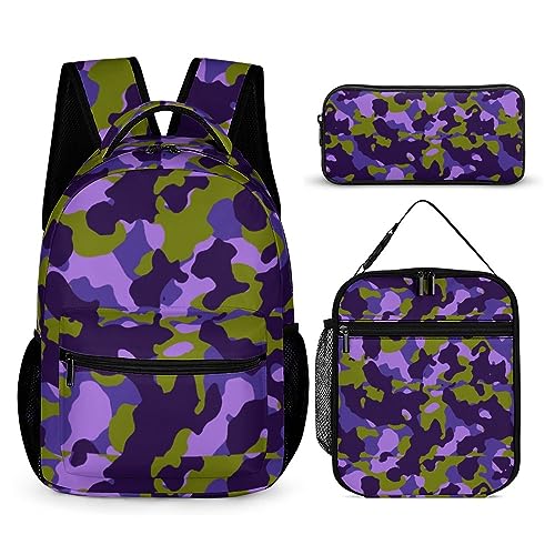 Camouflage-Rucksack-Set für Kinder, 3-teilig, Teenager, Jungen, Schultasche mit Thermo-Lunchboxen, Stifthalter, Tt-7, Einheitsgröße, Tagesrucksäcke von fifbird