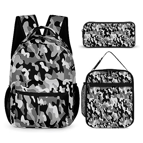 Camouflage-Rucksack-Set für Kinder, 3-teilig, Teenager, Jungen, Schultasche mit Thermo-Lunchboxen, Stifthalter, Tt-8, Einheitsgröße, Tagesrucksäcke von fifbird