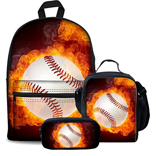 Damen Herren Rucksack Set Laptopfach Schultasche für Kind High School College Studenten mit Flamme Basketball Design Bleistifthalter 3 Stück Sets, Muster: 7 (3 Stück), Einheitsgröße, Tagesrucksäcke von fifbird