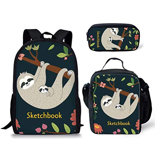 Faultier-Rucksäcke-Set, 3-teilig, Lunchtasche, Stifttasche für Kinder, Schulanfang, leichter Tagesrucksack für Jungen und Mädchen, Muster 2, Einheitsgröße, Tagesrucksäcke von fifbird