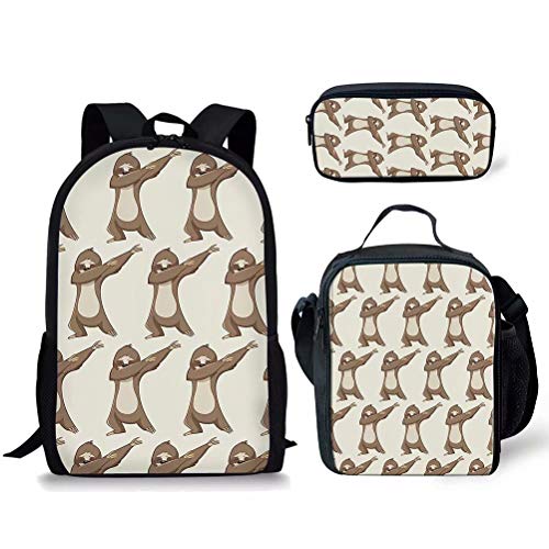 Faultier-Rucksäcke-Set, 3-teilig, Lunchtasche, Stifttasche für Kinder, Schulanfang, leichter Tagesrucksack für Jungen und Mädchen, Muster 6, Einheitsgröße, Tagesrucksäcke von fifbird