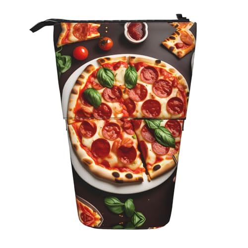 Federmäppchen mit Maryland-Flaggen-Druck, Teleskop-Stifttasche, stehender Stifthalter, Schreibwaren-Aufbewahrungstasche, Pizza Food, Einheitsgröße, Kosmetiktasche von fifbird