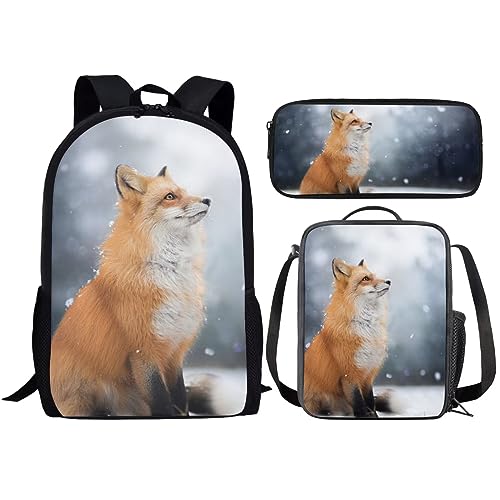 Frosch-Rucksack mit Lunchbox für Mädchen, 3-in-1, Frosch-Rucksack-Set für Grundschule, Mittelschule, Büchertaschen-Set, fuchs, Einheitsgröße, Tagesrucksäcke von fifbird