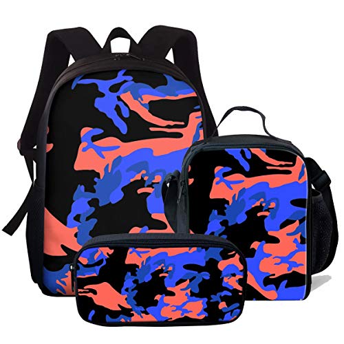 Funky Space Pattern Schultaschen Jungen Mädchen Modischer Rucksack Lunchbags Bleistifthalter Set mit 3 Stück für Kinder Schulanfang Büchertaschen Rucksack, Camouflage Patt, Einheitsgröße, von fifbird