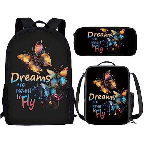 Goldener Zebra-Rucksack und Lunchtasche für Mädchen, 3-in-1, Cartoon-Buchstaben-Druck, Sonnenblumen-Rucksack-Set, Glitzer-Butterf, Einheitsgröße, Tagesrucksäcke von fifbird