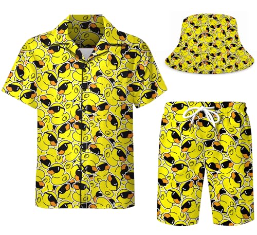 Herren-Trainingsanzug, 3-teilig, kubanischer Kragen, lustiges Hawaii-Hemd, Shorts, Knopf-Sets mit Eimerhüten, Farbe: 05, S Herren-Trainingsanzug, 3-teilig, kubanischer Kragen, lustiges Hawaii-Hemd, Shorts, Knopf-Sets mit Eimerhüten, Farbe: 05, S von fifbird