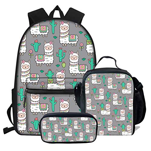 Kaktus-Schulrucksack für Mädchen, Teenager, Büchertaschen, Damen, College-Rucksäcke, lässiger Rucksack, 3er-Set, Alpaka-Tier-Rucksack, Alpaka-1 (3 Stück/S, Einheitsgröße, Tagesrucksäcke von fifbird