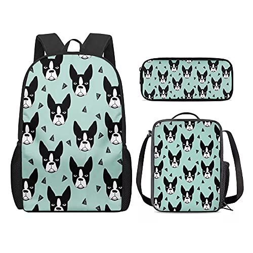 Klassischer Schulrucksack, 3-teiliges Set, Büchertasche, Lunch-Aufbewahrungstasche, Federmäppchen, Geschenk für Mädchen, Jungen, Kinder (Schildkröten-Design), Lustiger Hund, Einheitsgröße, von fifbird