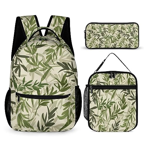 Leaves-Rucksack-Set für Kinder, 3-teilig, Teenager, Jungen, Schultasche mit Thermo-Lunchboxen, Stifthalter, TT, Einheitsgröße, Tagesrucksäcke von fifbird