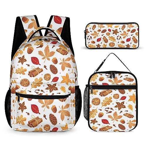 Leaves-Rucksack-Set für Kinder, 3-teilig, Teenager, Jungen, Schultasche mit Thermo-Lunchboxen, Stifthalter, Tt-12, Einheitsgröße, Tagesrucksäcke von fifbird