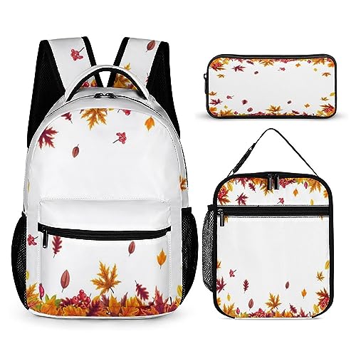 Leaves-Rucksack-Set für Kinder, 3-teilig, Teenager, Jungen, Schultasche mit Thermo-Lunchboxen, Stifthalter, Tt-15, Einheitsgröße, Tagesrucksäcke von fifbird