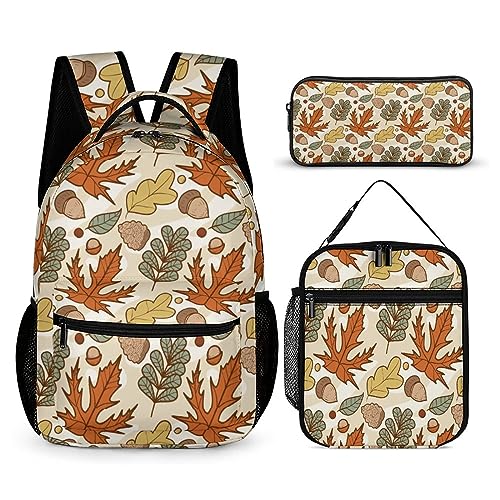 Leaves-Rucksack-Set für Kinder, 3-teilig, Teenager, Jungen, Schultasche mit Thermo-Lunchboxen, Stifthalter, Tt-17, Einheitsgröße, Tagesrucksäcke von fifbird