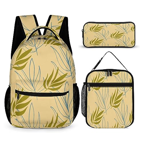 Leaves-Rucksack-Set für Kinder, 3-teilig, Teenager, Jungen, Schultasche mit Thermo-Lunchboxen, Stifthalter, Tt-7, Einheitsgröße, Tagesrucksäcke von fifbird