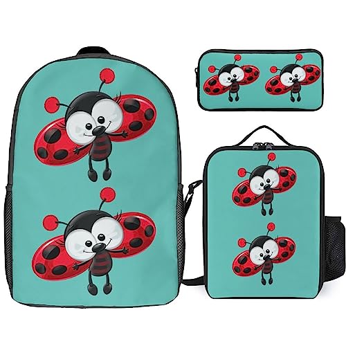 Marienkäfer-Rucksack-Set für Kinder, 3-teilig, Teenager, Jungen, Schultasche mit Thermo-Lunchboxen, Stifthalter, Tt-5, Einheitsgröße, Tagesrucksäcke von fifbird