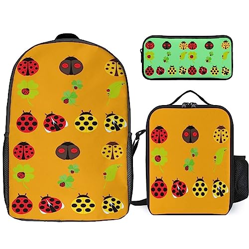 Marienkäfer-Rucksack-Set für Kinder, 3-teilig, Teenager, Jungen, Schultasche mit Thermo-Lunchboxen, Stifthalter, Tt-6, Einheitsgröße, Tagesrucksäcke von fifbird