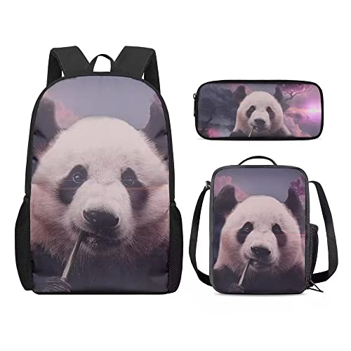 Niedliches 3-teiliges Katzenrucksack-Set für Mädchen, Kawaii, Grundschulrucksack + Lunchtasche + Federmäppchen, panda, Einheitsgröße, Tagesrucksäcke von fifbird