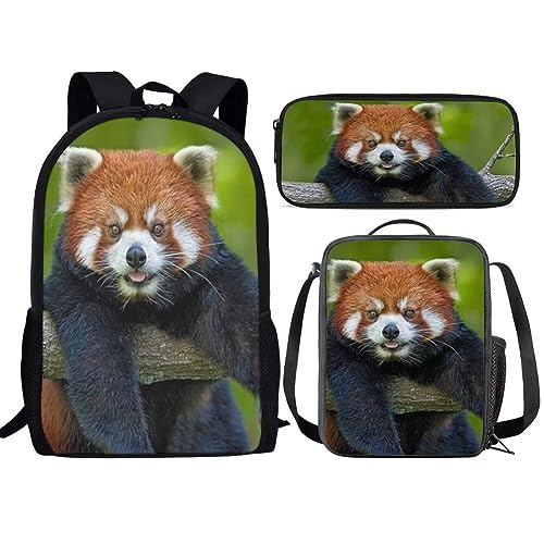 Panda Rucksack und Lunchbox Set für kleine Mädchen Elementary 3 in 1 Cute Bear Panda Rucksack Set, Red Panda, Einheitsgröße, Tagesrucksäcke von fifbird