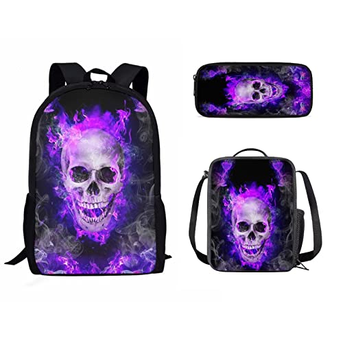 Pferde-Schultaschen für Mädchen und Jungen, Tier-Schultasche, Federmäppchen und Lunchbox, 3-teiliges Schulrucksack-Set, Lila Fire Sku, Einheitsgröße, Tagesrucksäcke von fifbird