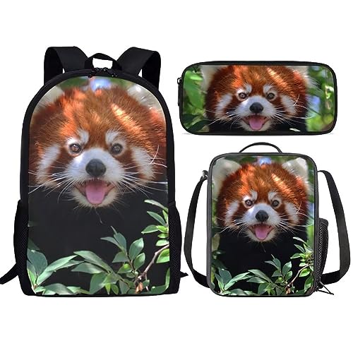 Roter Panda-Rucksack-Set für Jungen, Mädchen, Kinder, Teenager, Geschenk zum Schulanfang, 3-in-1-Rucksack mit Lunchbox für die Schule von fifbird