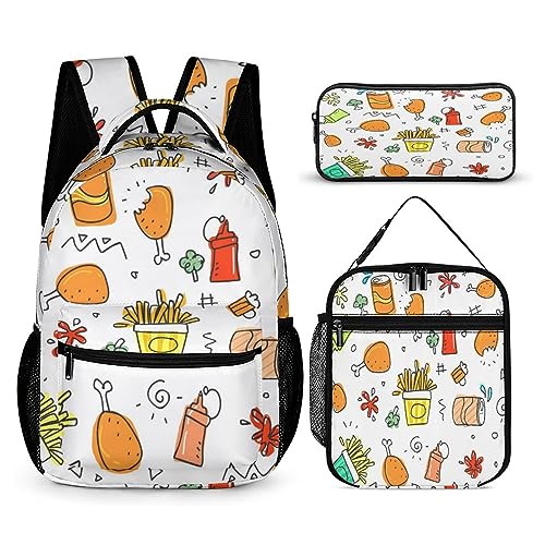 Rucksack-Set für Kinder, 3-teilig, für Teenager, Jungen, Schultasche mit Thermo-Lunchboxen, Stifthalter, Tt-21, Einheitsgröße, Tagesrucksäcke von fifbird